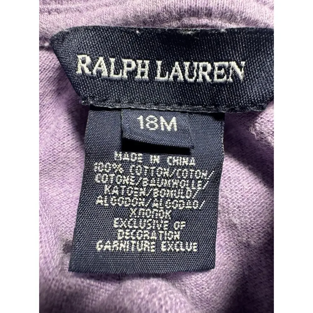 Ralph Lauren Baby Girls 18M Purple Big Pony Long Sleeve Polo Dress Ruffle
